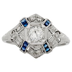 Platinum 0.50 carat Diamond and Synthetic Sapphire Estate Engagement Ring