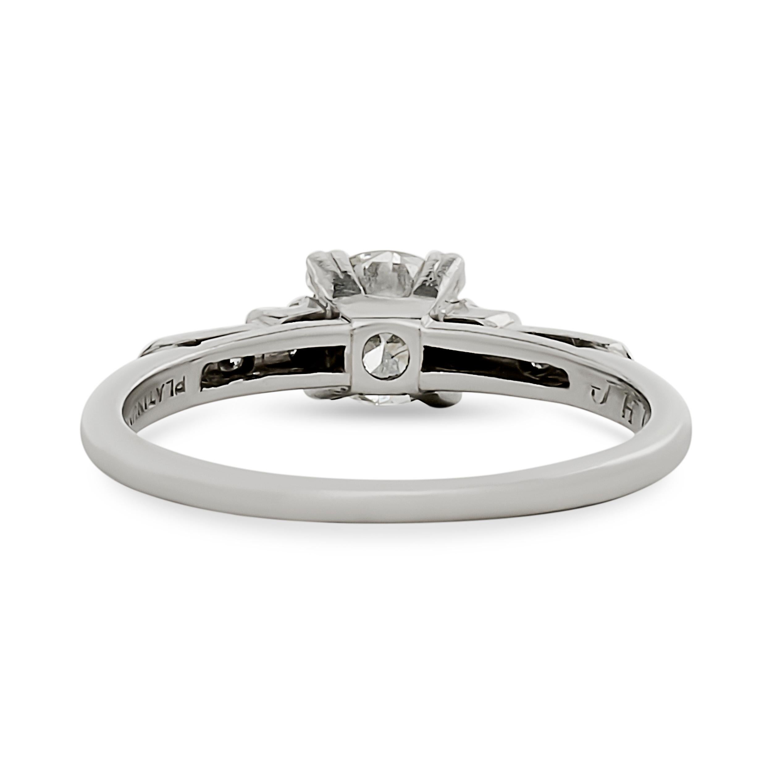Round Cut Platinum 0.50 carat Diamond Vintage Estate Engagement Ring For Sale