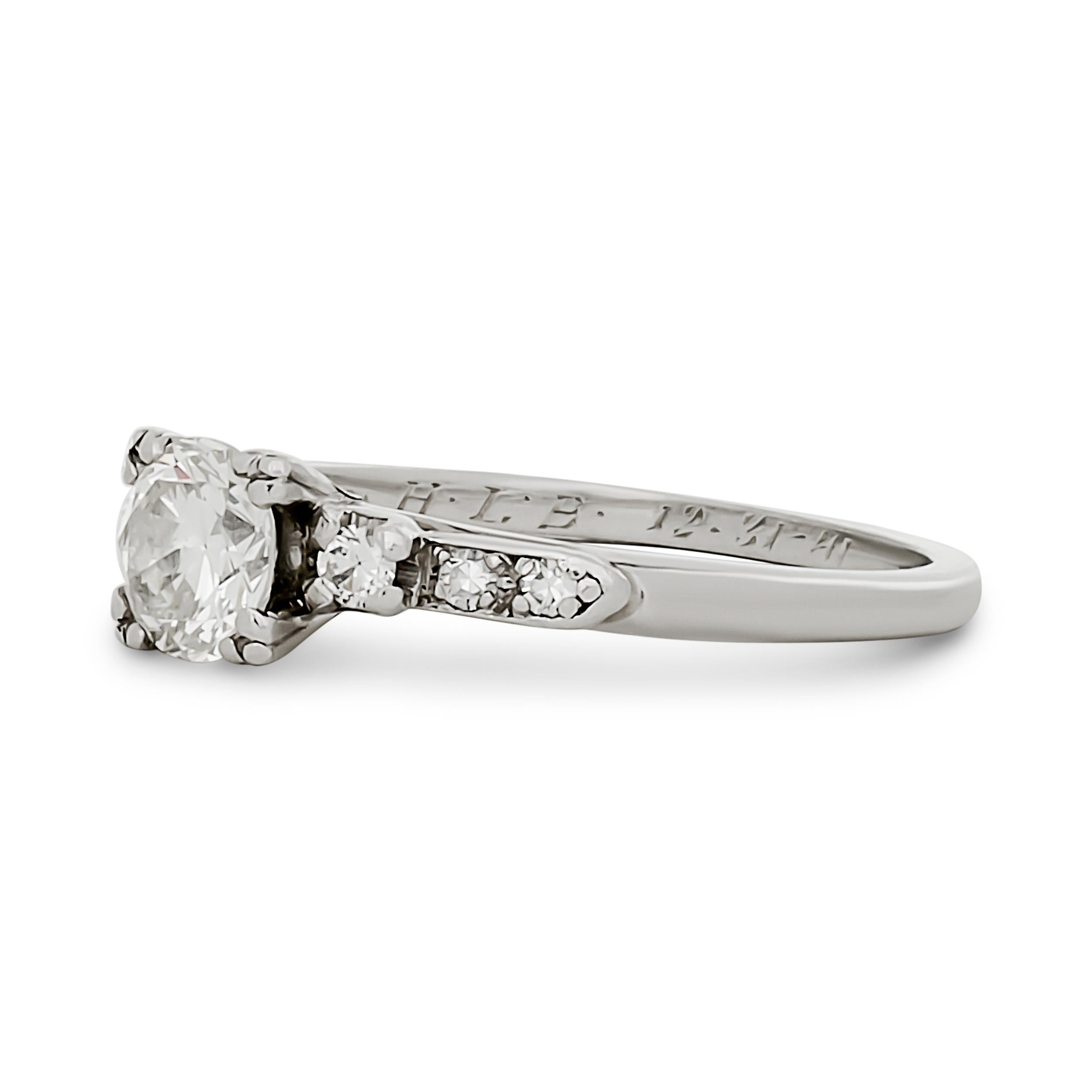 Platinum 0.50 carat Diamond Vintage Estate Engagement Ring In Good Condition For Sale In Philadelphia, PA