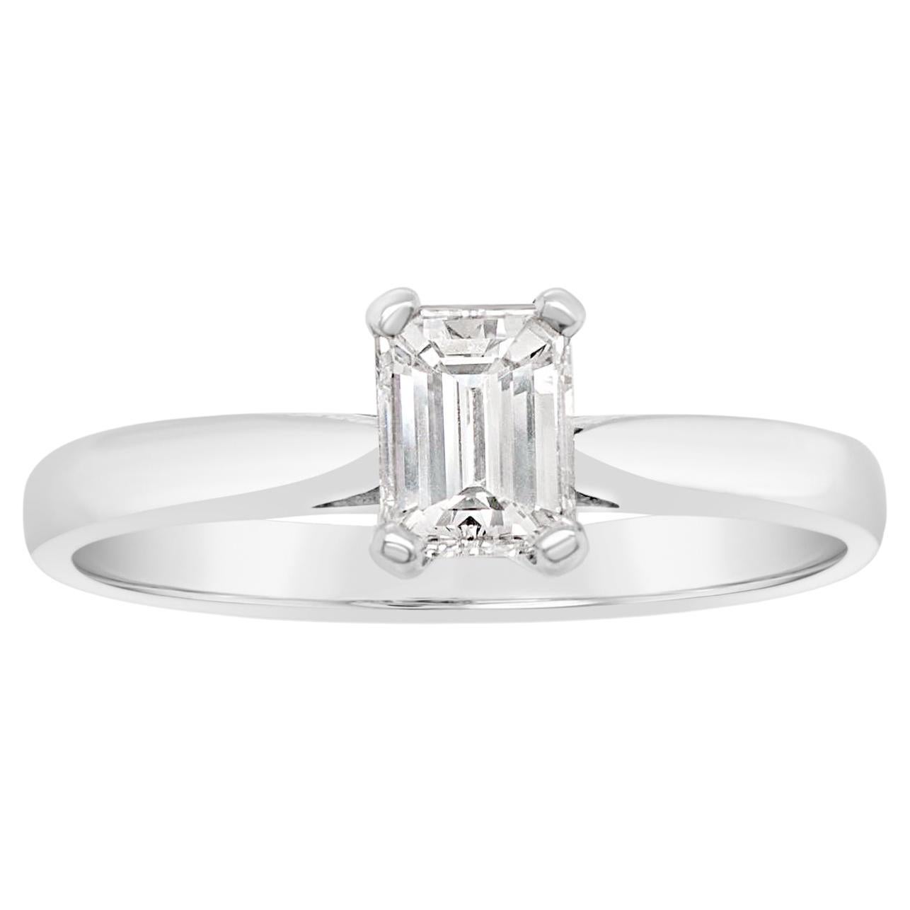 Platinum 0.50 Carat AGI Certificated H/VS1 Emerald Cut Diamond Solitaire Ring