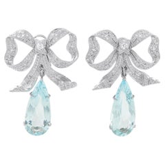 Platinum 0.50ct Diamond and Aquamarine Bow Earrings MF13-012826