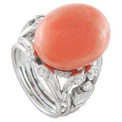 Platinum 0.50ct Diamond and Coral Ring MF21-050626