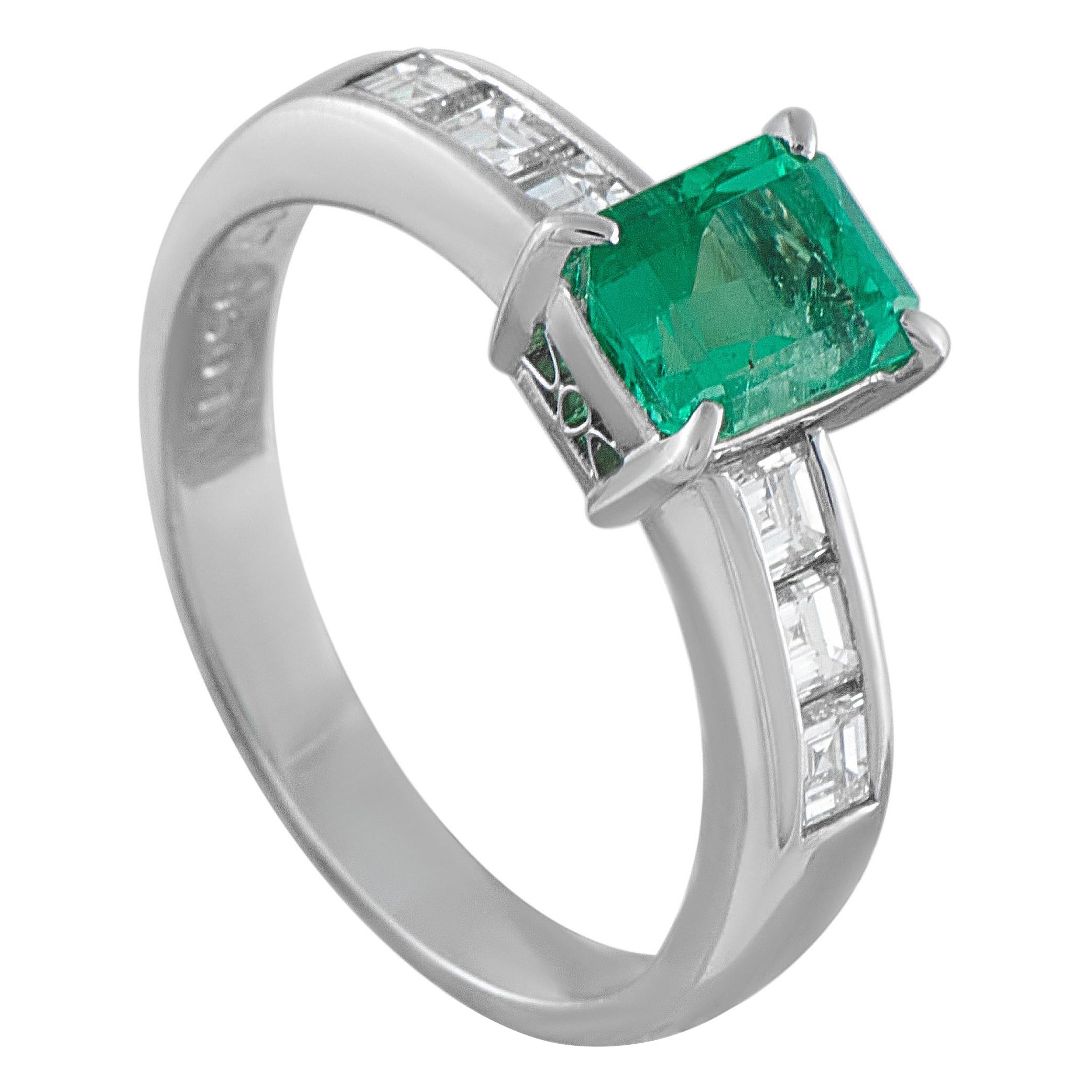 Platin 0,50ct Diamant und Smaragd Ring #5346