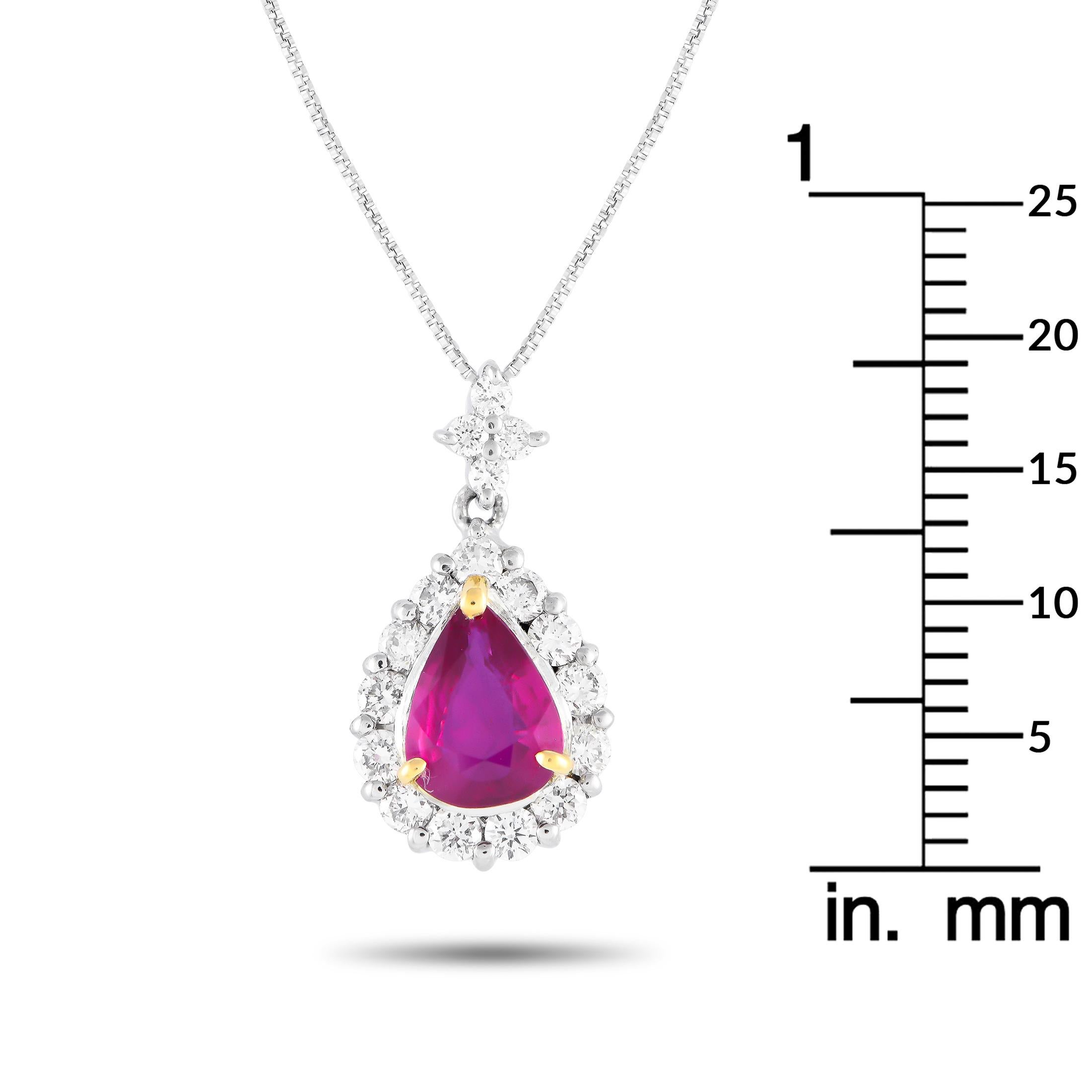 Platinum 0.50ct Diamond and No Heat Ruby Necklace In Excellent Condition In Southampton, PA