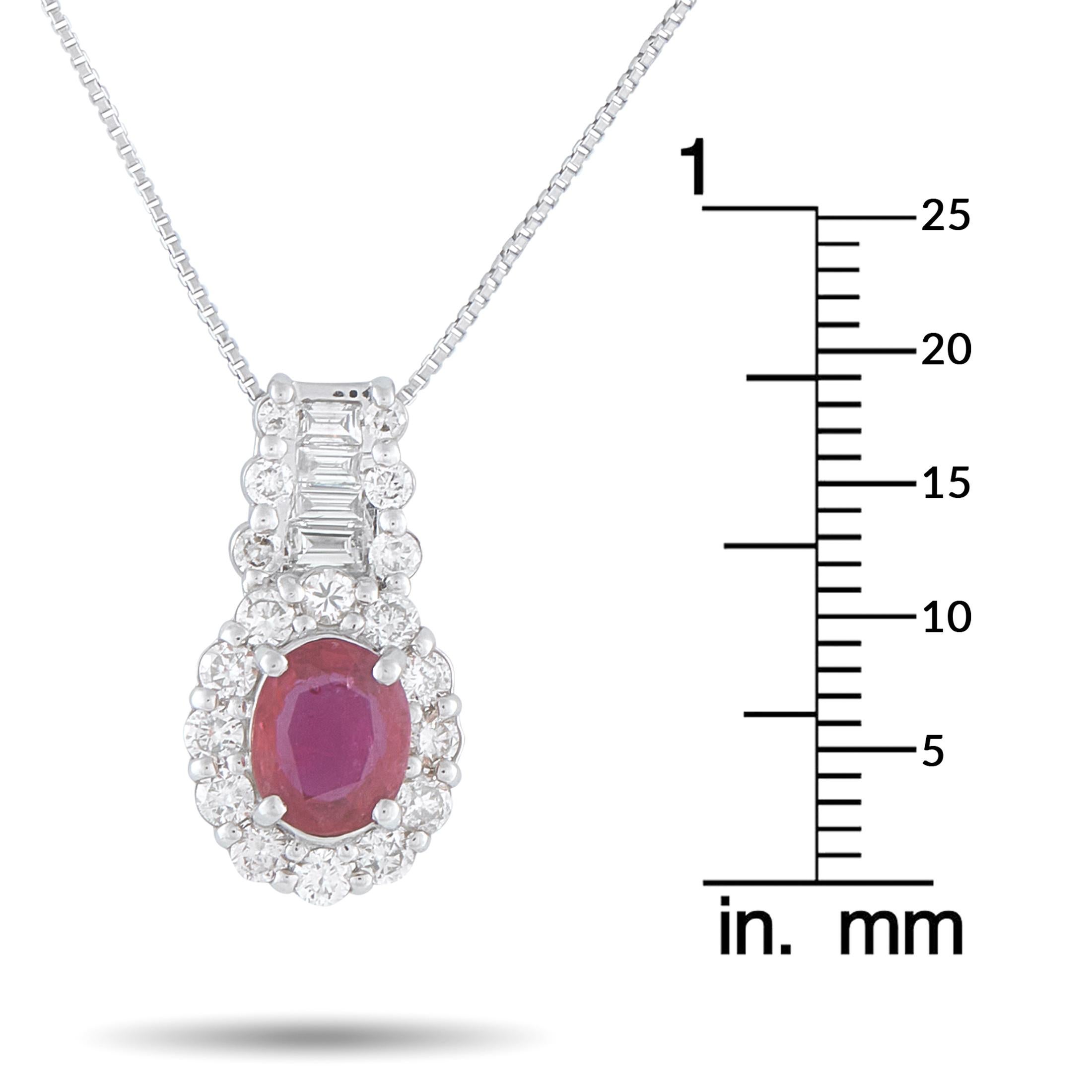 Platinum 0.50ct Diamond and Ruby Pendant Necklace MF53-101525 Excellent état - En vente à Southampton, PA