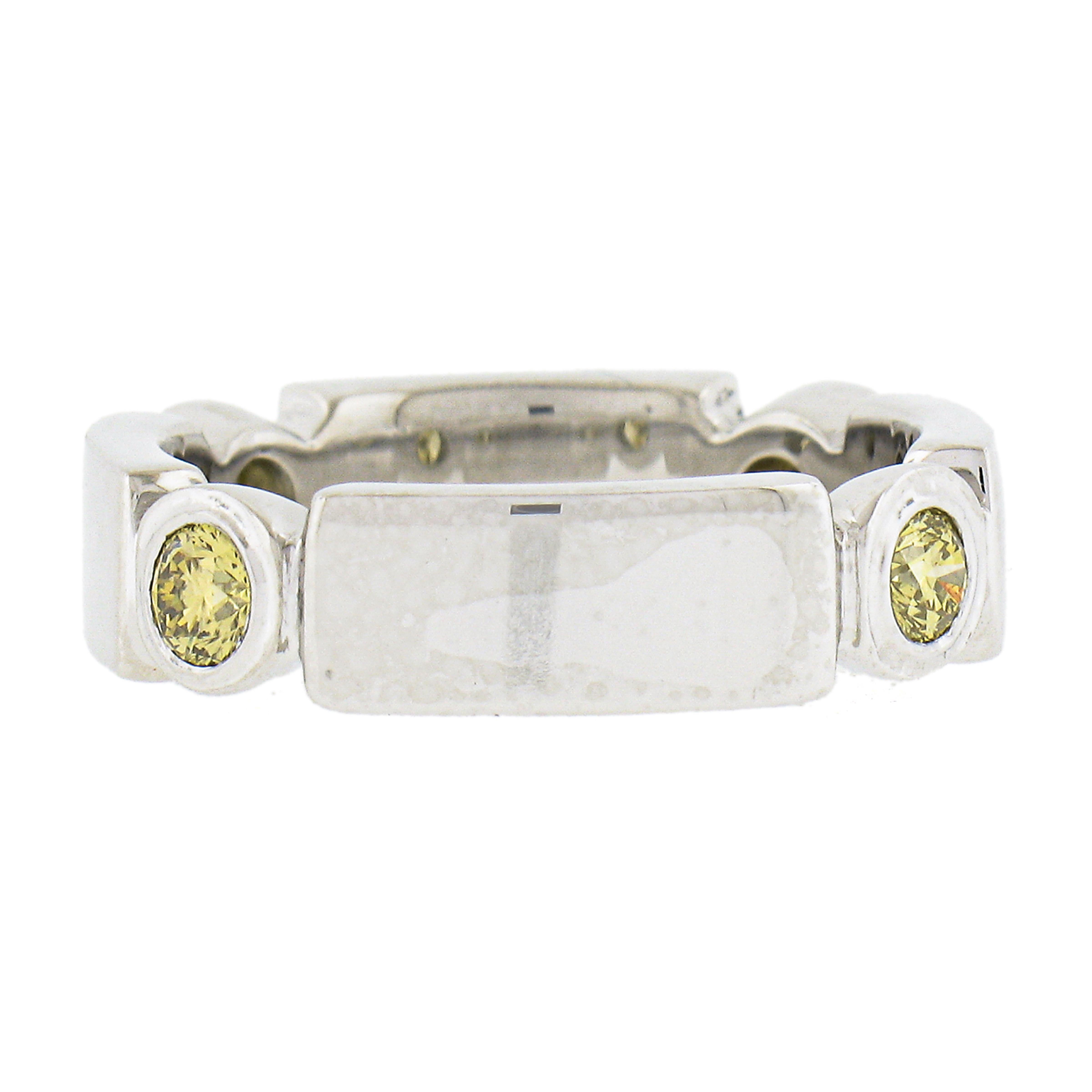 Platinum 0.50ct GIA Graded Fancy Yellow Diamond Stackable Squared Band Ring For Sale 1