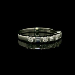 Platinum 0.50ctw Bar Set Alternating Round & Baguette Diamond Band Ring