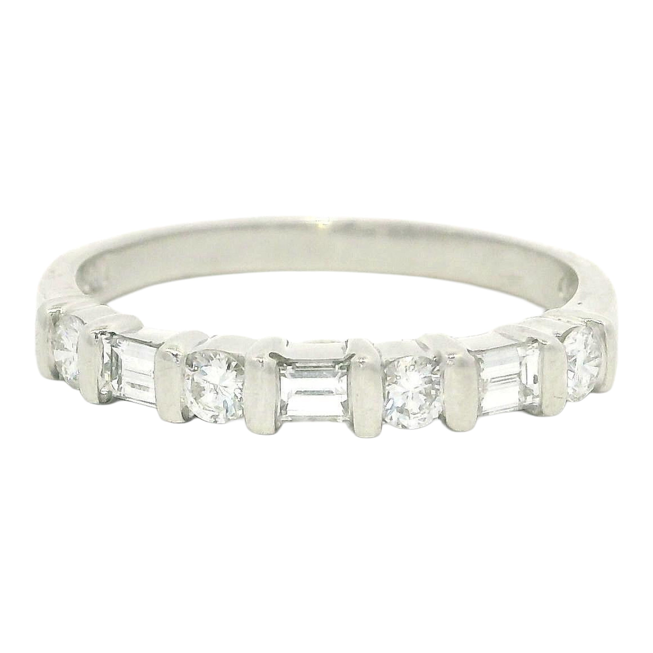 Platinum 0.50ctw Bar Set Alternating Round & Baguette Diamond Band Ring