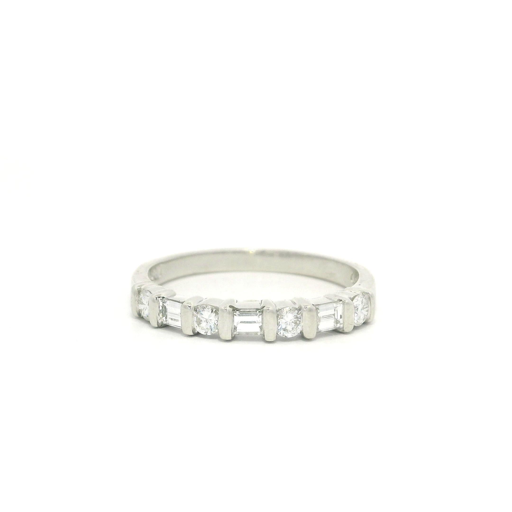 Platinum 0.50ctw Bar Set Alternating Round & Baguette Diamond Band Ring