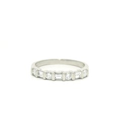 Platinum 0.50ctw Bar Set Alternating Round & Baguette Diamond Band Ring