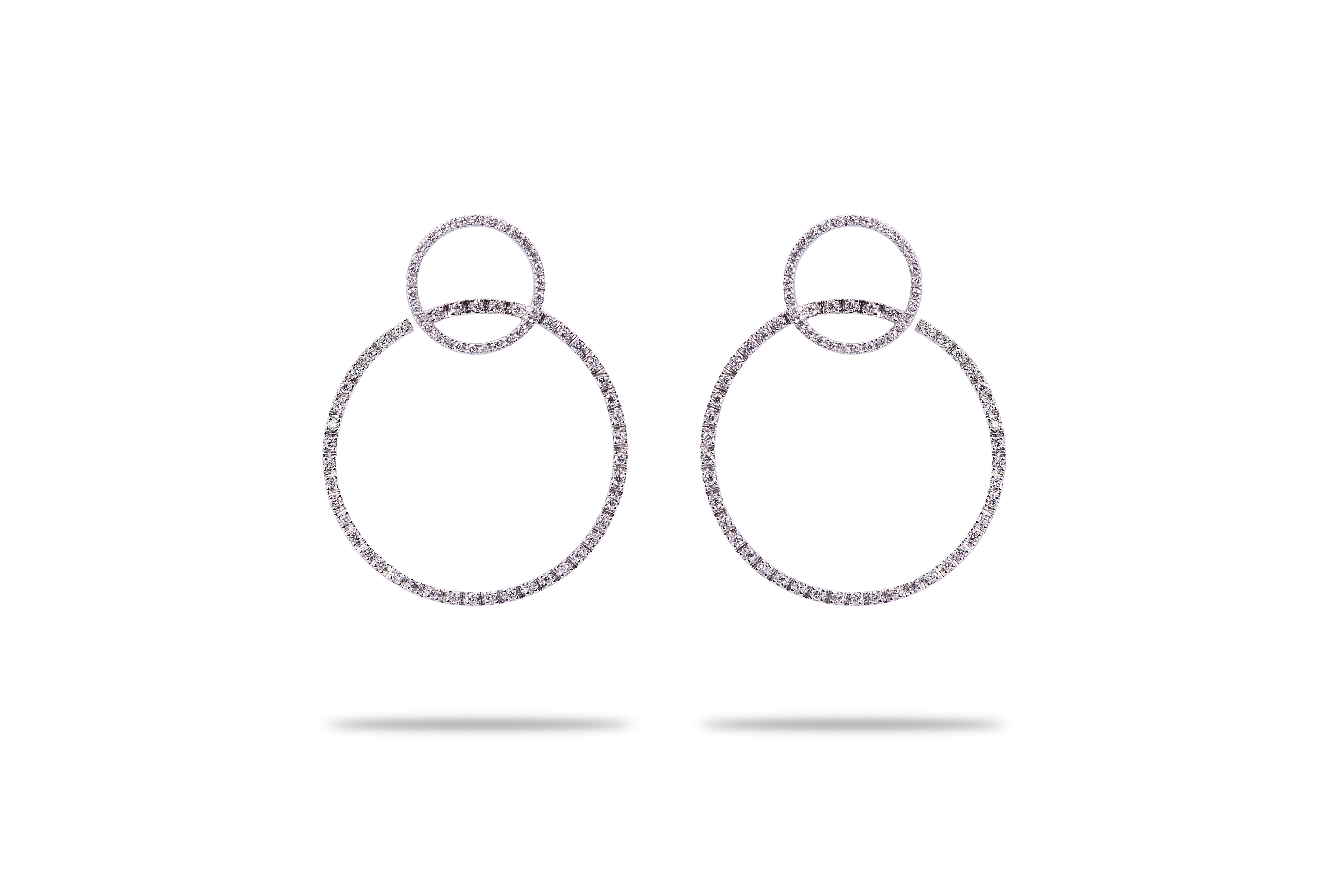 Platinum 0.51 Karat G Color VS1 White Diamonds Modern Design Earrings For Sale 2