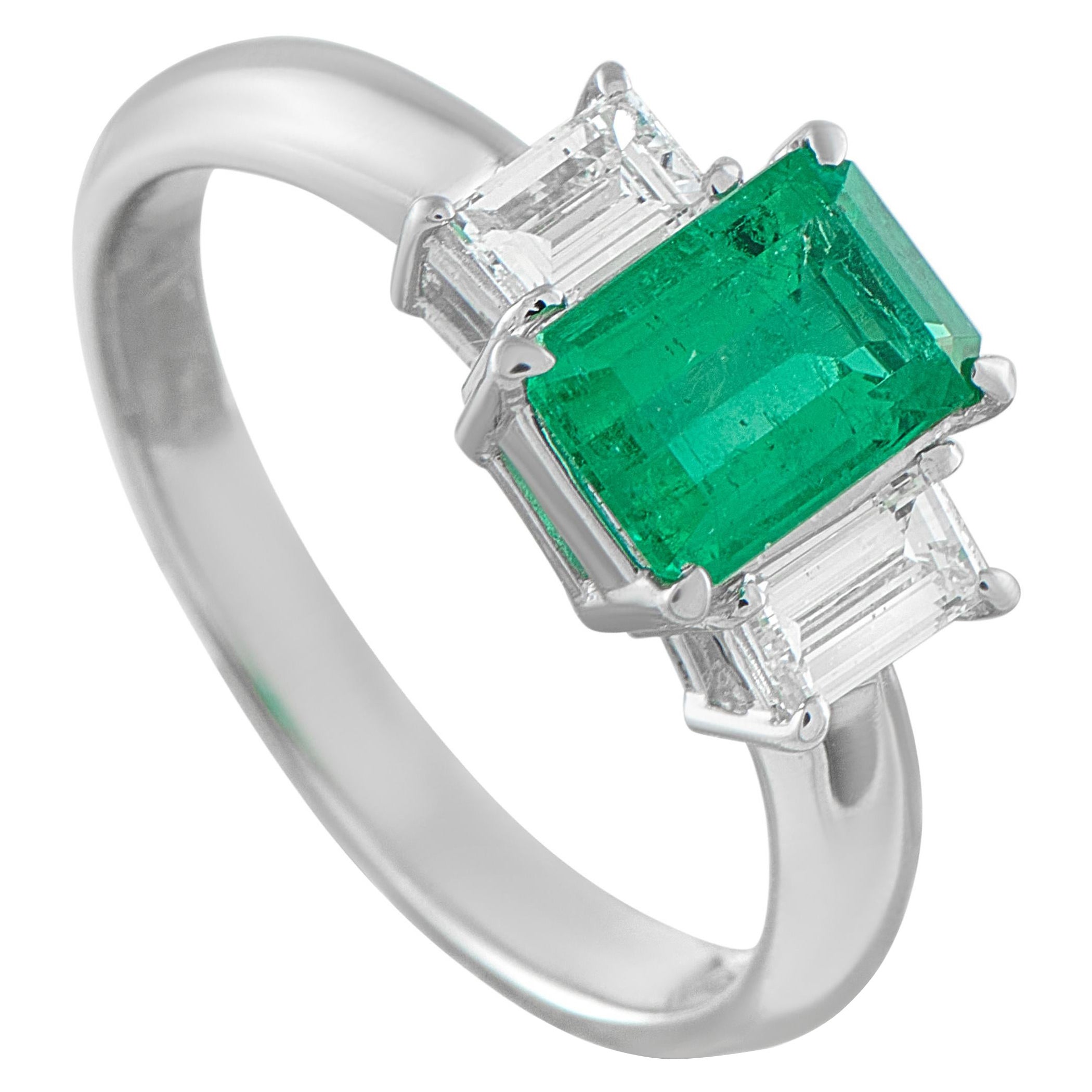 Platinum 0.51ct Diamond and Emerald Three-Stone Ring MF17-110525