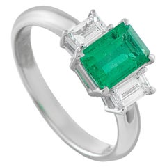 Platinum 0.51ct Diamond and Emerald Three-Stone Ring MF17-110525
