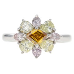 Platinum 0.52 Carat Fancy Orange Kite Diamond Halo Ring