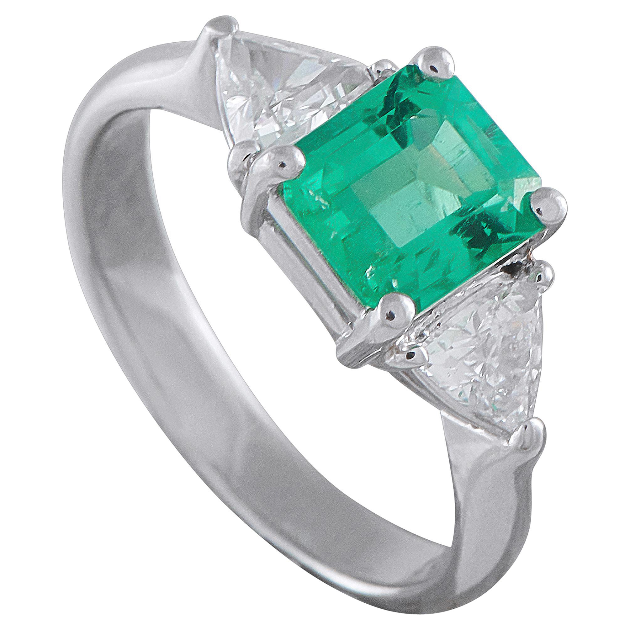 Platin 0,52ct Diamant und Smaragd Ring  #5345