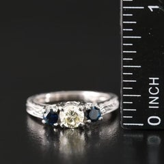 Platinum 0.53 CT Diamond and Sapphire Three Stone Ring with GIA Report