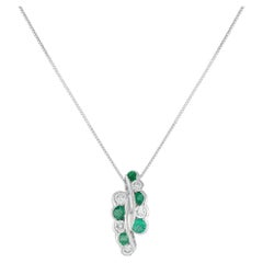Platinum 0.53ct Diamond and Emerald Necklace