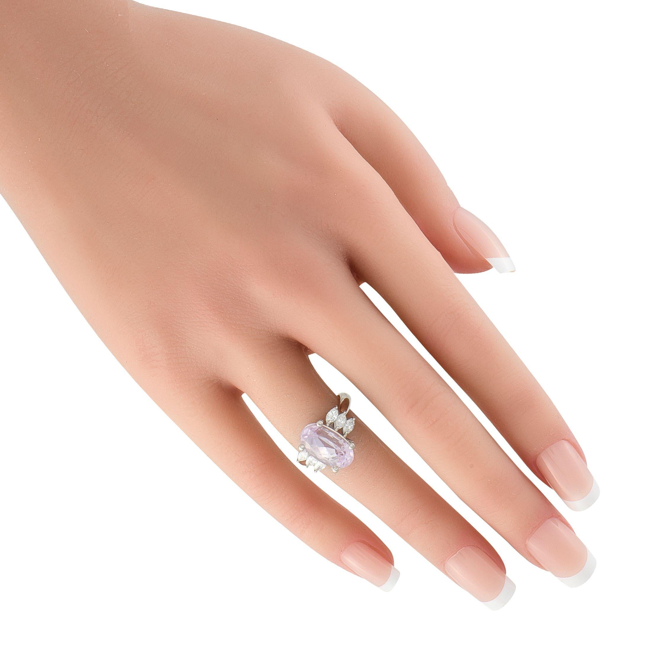 Taille Marquise Bague en platine 0,53 ct de diamant et kunzite ovale en vente