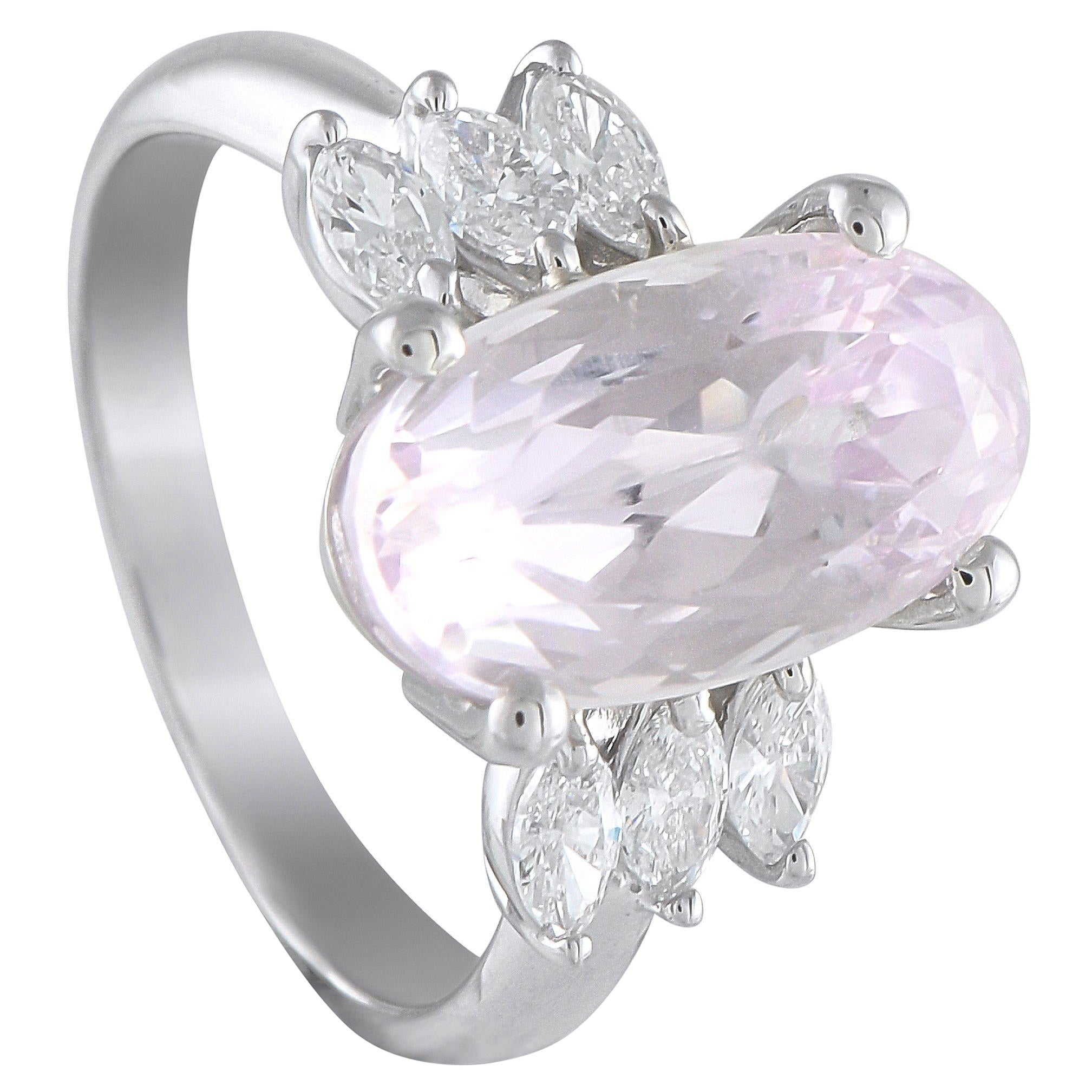 Bague en platine 0,53 ct de diamant et kunzite ovale en vente