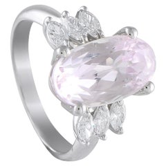 Bague en platine 0,53 ct de diamant et kunzite ovale