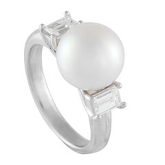 Platin 0.53 Karat Diamant und Perlenring Platin 0.53 Karat Diamant und Perlenring