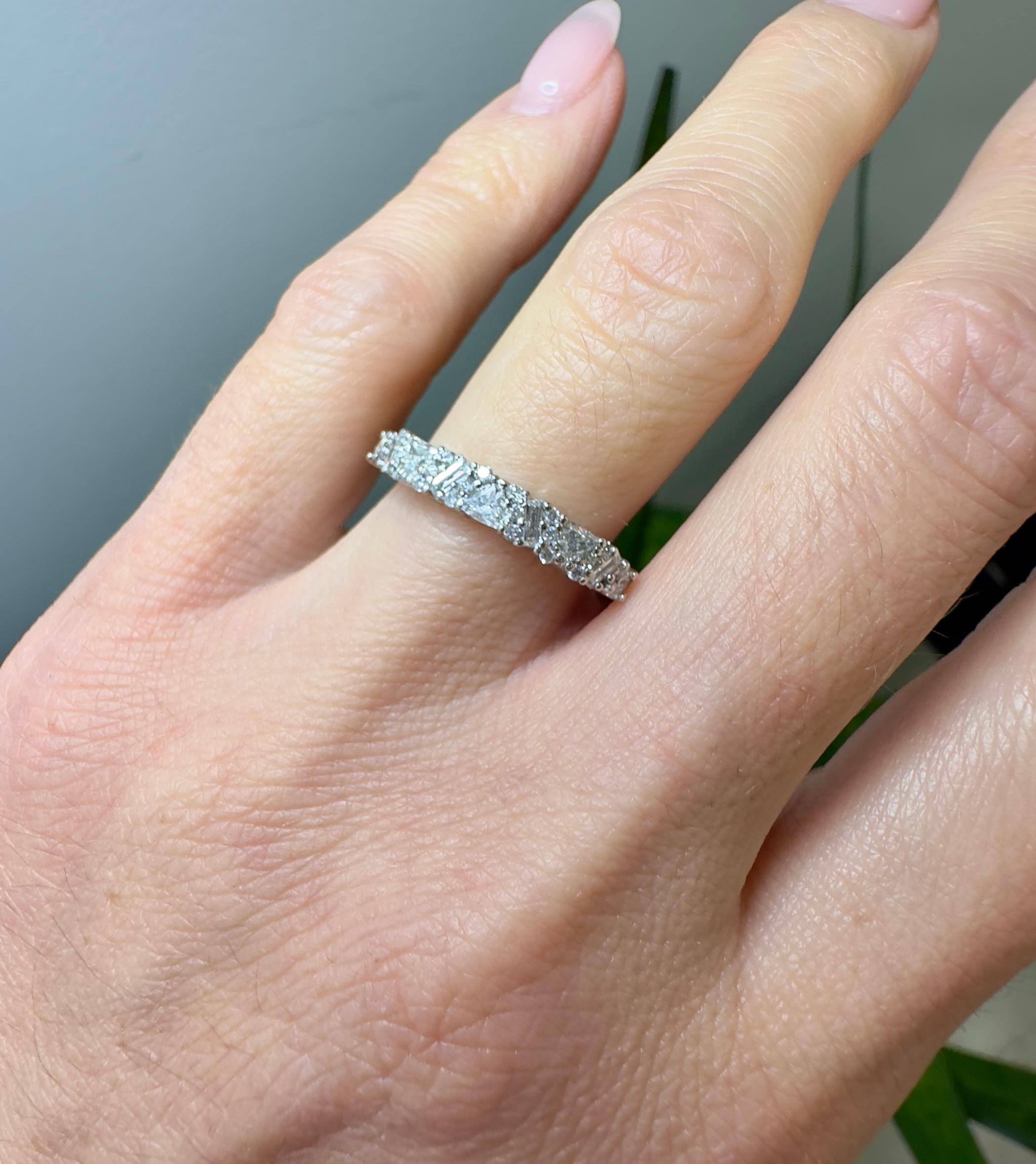 Platinum 0.54 Carat Total Mixed Shaped Diamond Band In New Condition For Sale In Houston, TX