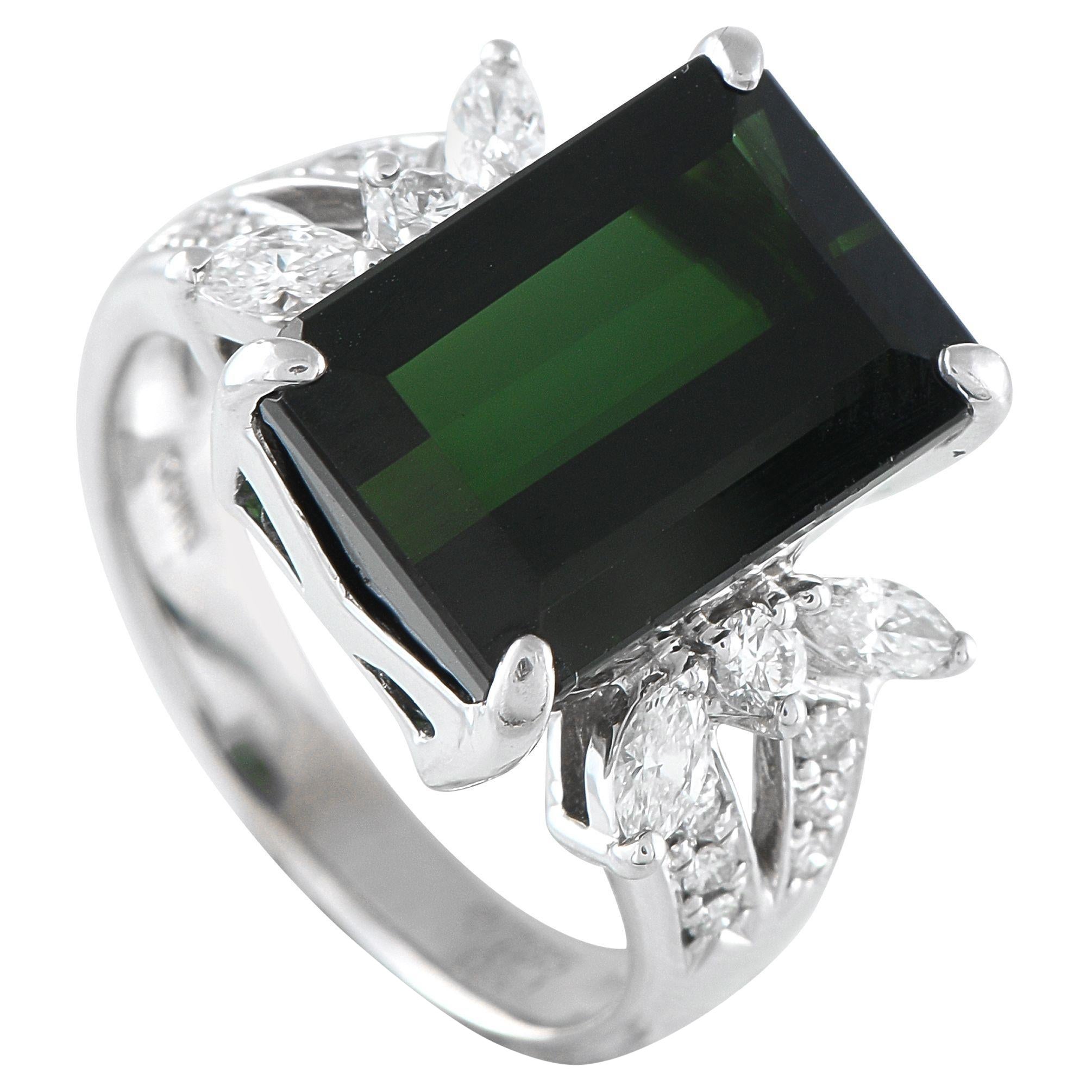 Platinum 0.54ct Diamond and Tourmaline Ring For Sale