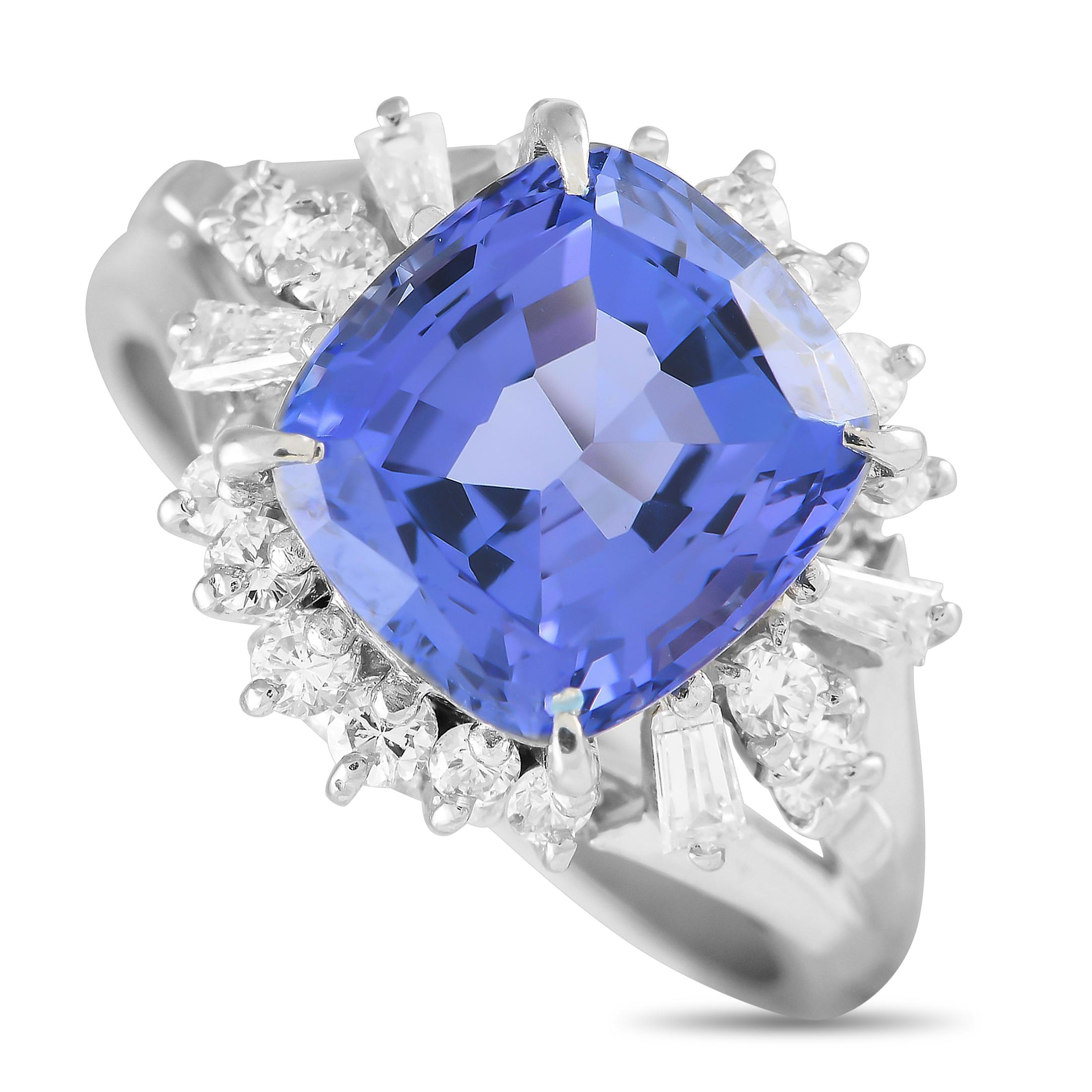 Platinum 0.56ct Diamond and Tanzanite Ring In Excellent Condition For Sale In Southampton, PA