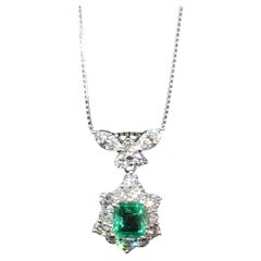 Platinum 0.57ct Colombian Emerald + 0.95ct Diamond Pendant Necklace 17.5''
