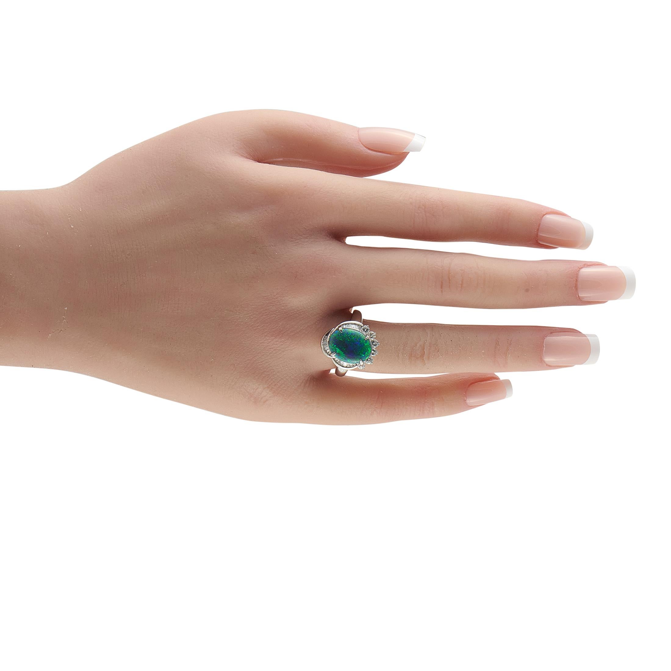 Taglio misto Platinum 0.57ct Diamond and Black Opal Ring MF02-101725 in vendita