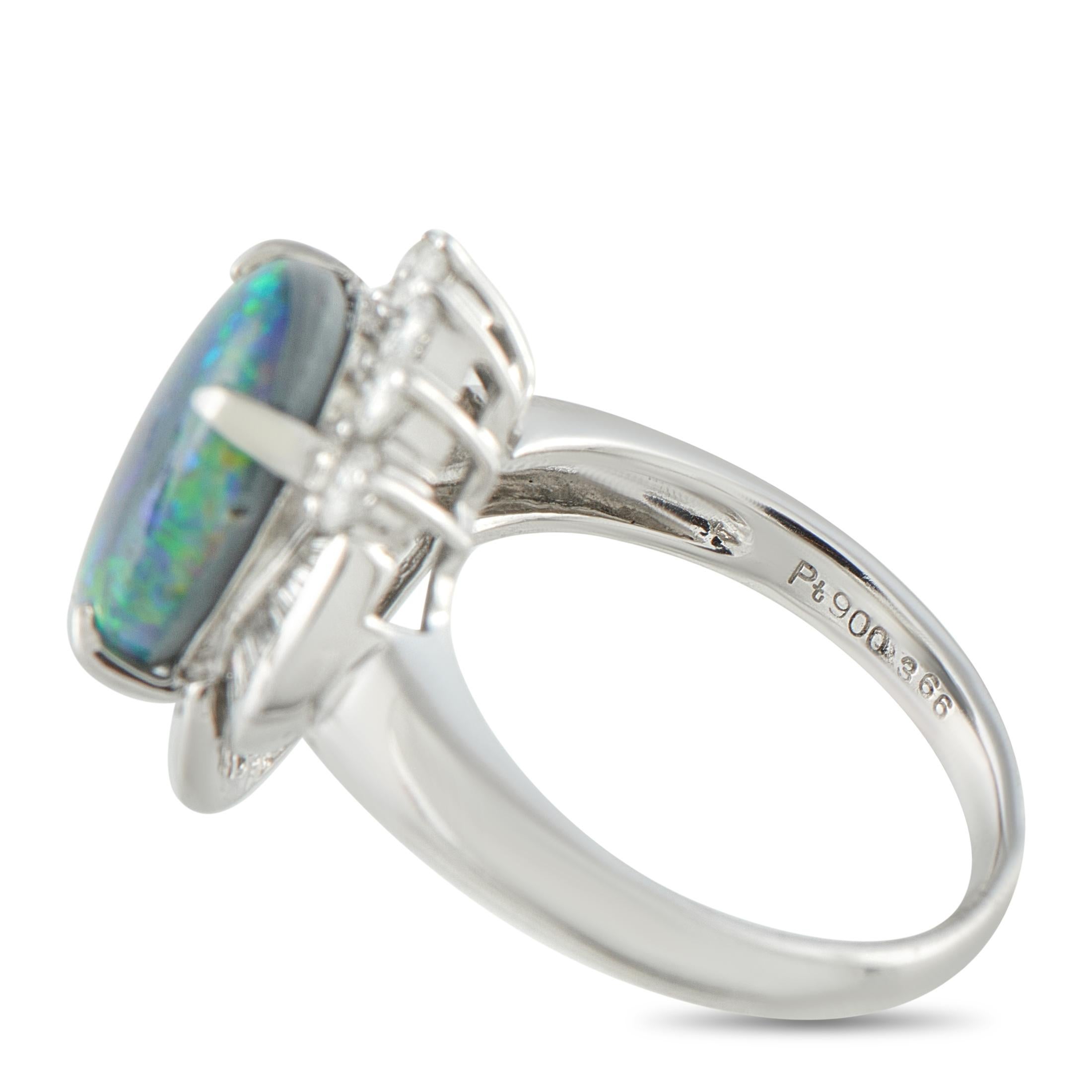 Platinum 0.57ct Diamond and Black Opal Ring MF02-101725 In condizioni ottime in vendita a Southampton, PA