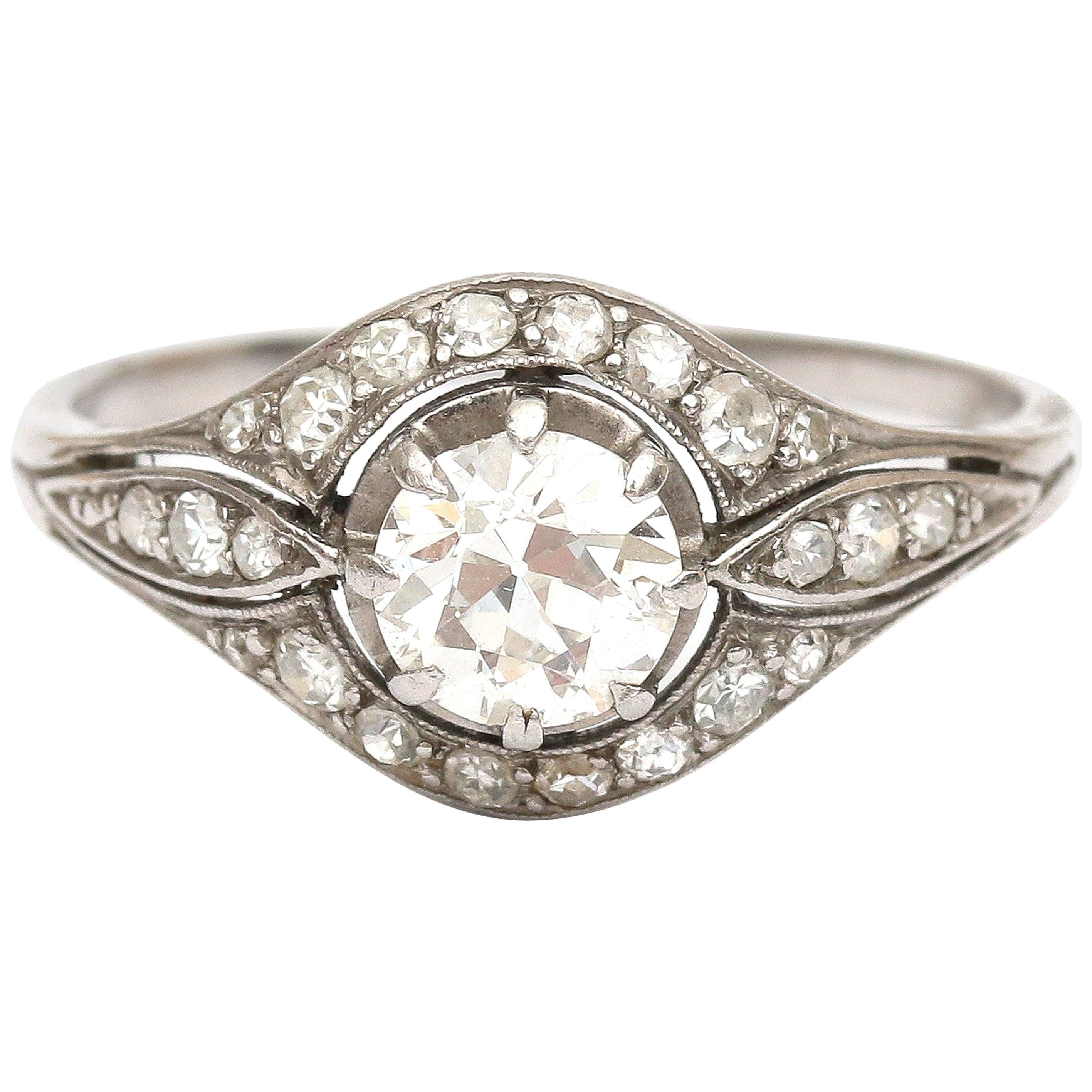 Art Deco 1920er Jahre Brillantschliff Diamant 0,58 Karat Platin Ring