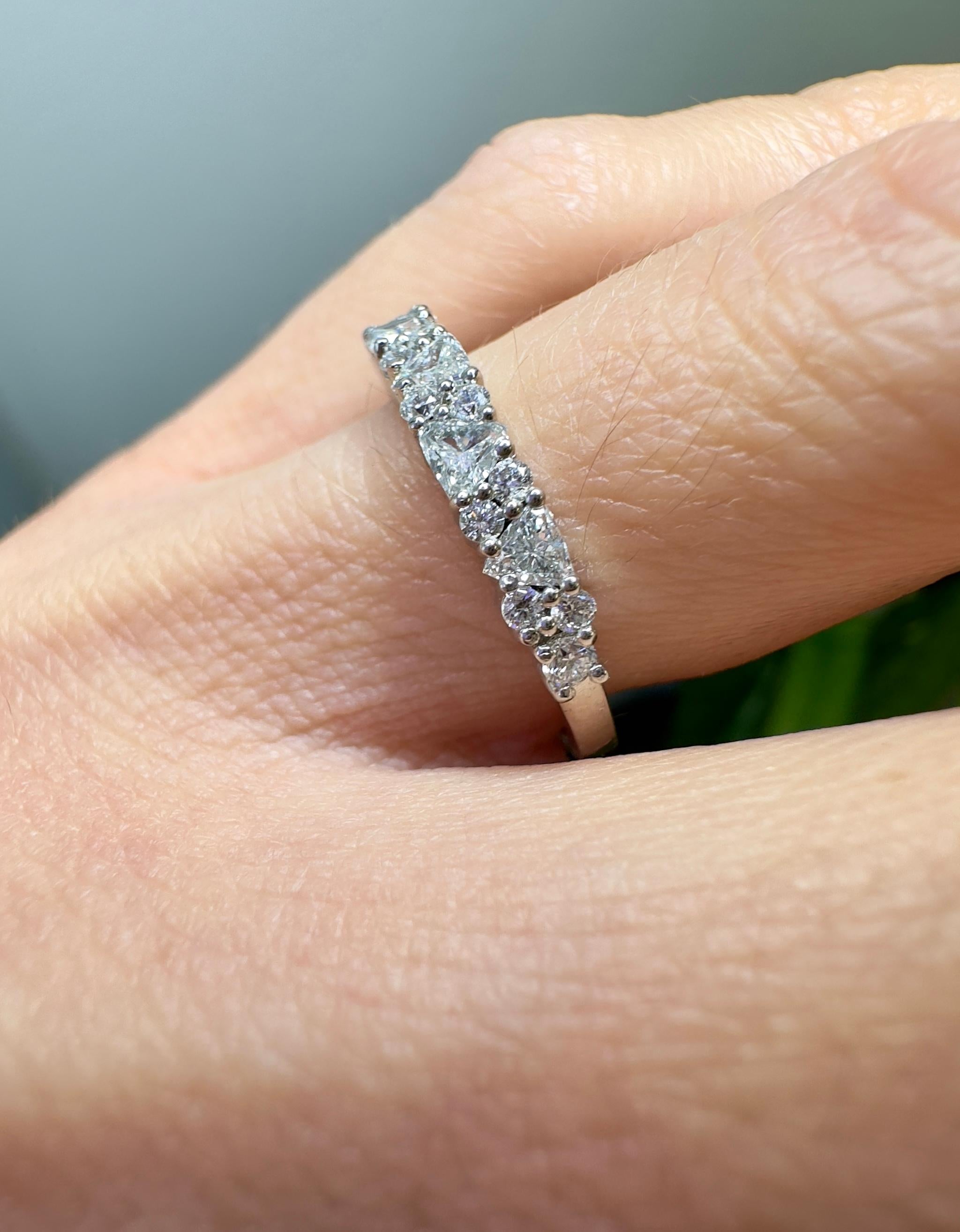 Women's Platinum 0.58 Carat Total Mixed Shaped Diamond Band For Sale
