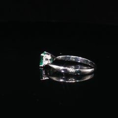Platinum 0.58CT Colombian Emerald + Accent Diamond Ring Sz 6.75 Estate