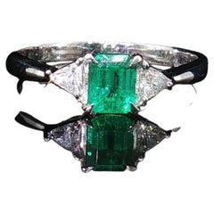 Platinum 0.58CT Colombian Emerald + Accent Diamond Ring Sz 6.75 Estate