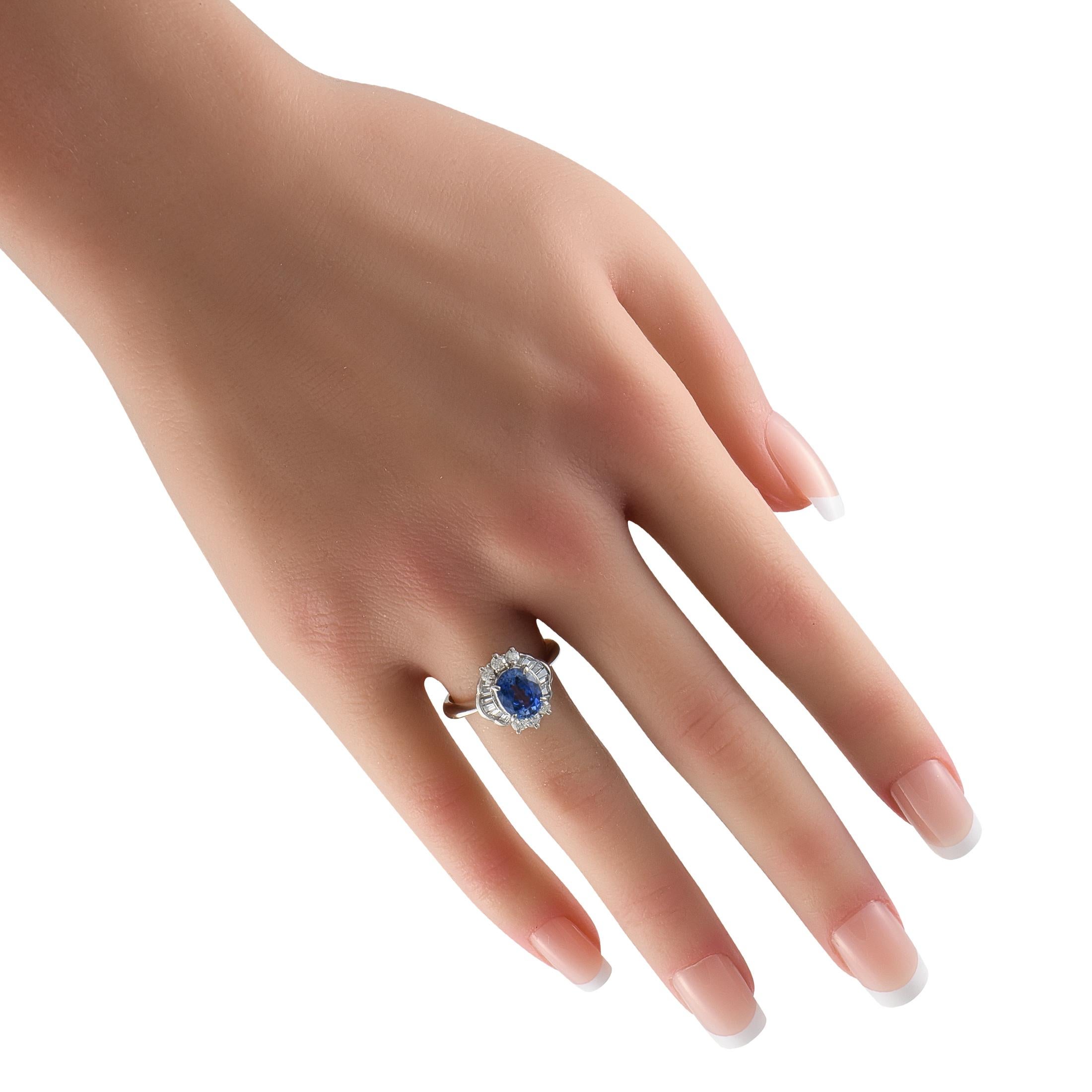 Baguette Cut Platinum 0.60 ct Diamond and Sapphire Ring