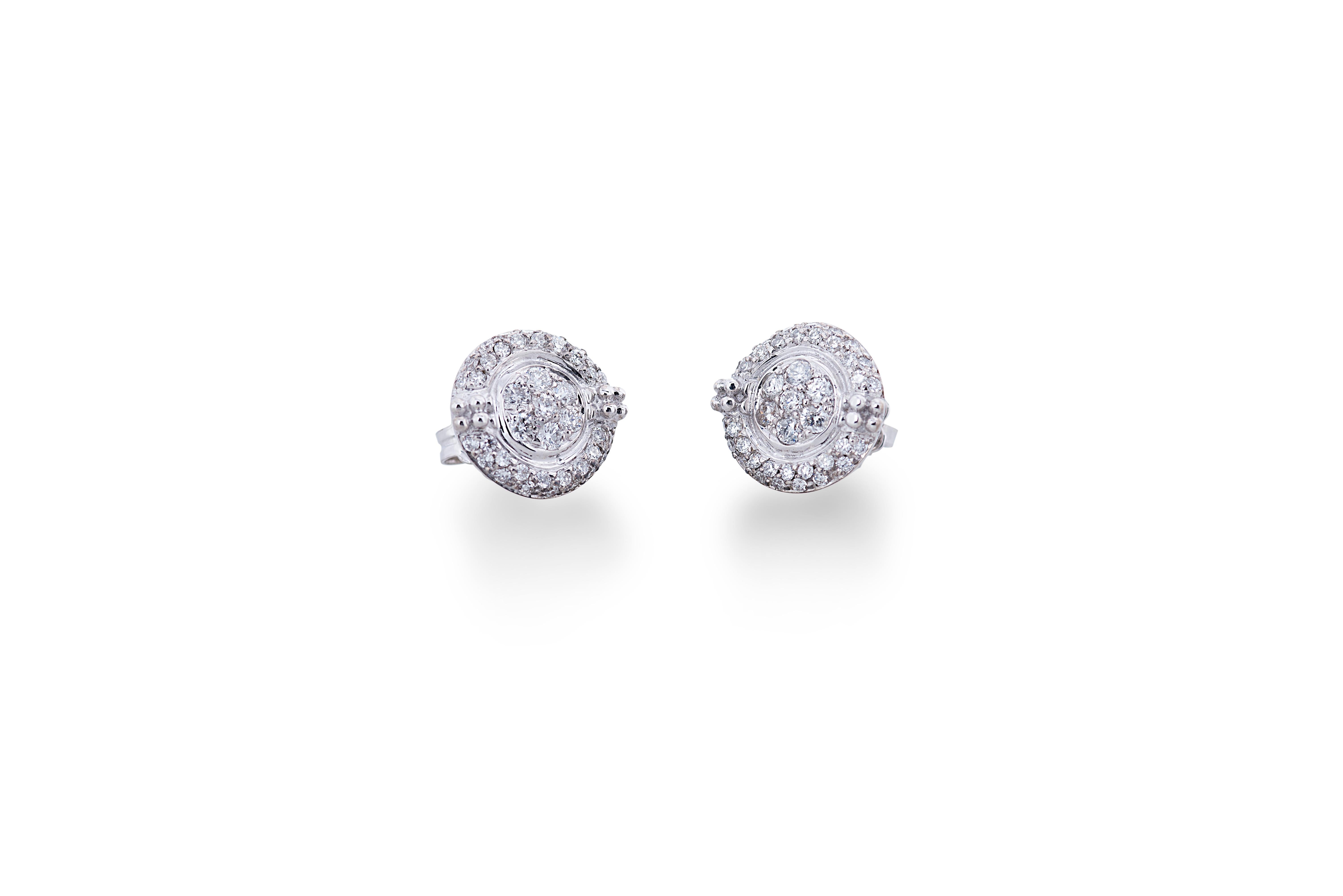 Artisan Platinum 0.60 Karats Brilliant Cut White Diamonds Elegant Stud Design Earrings For Sale