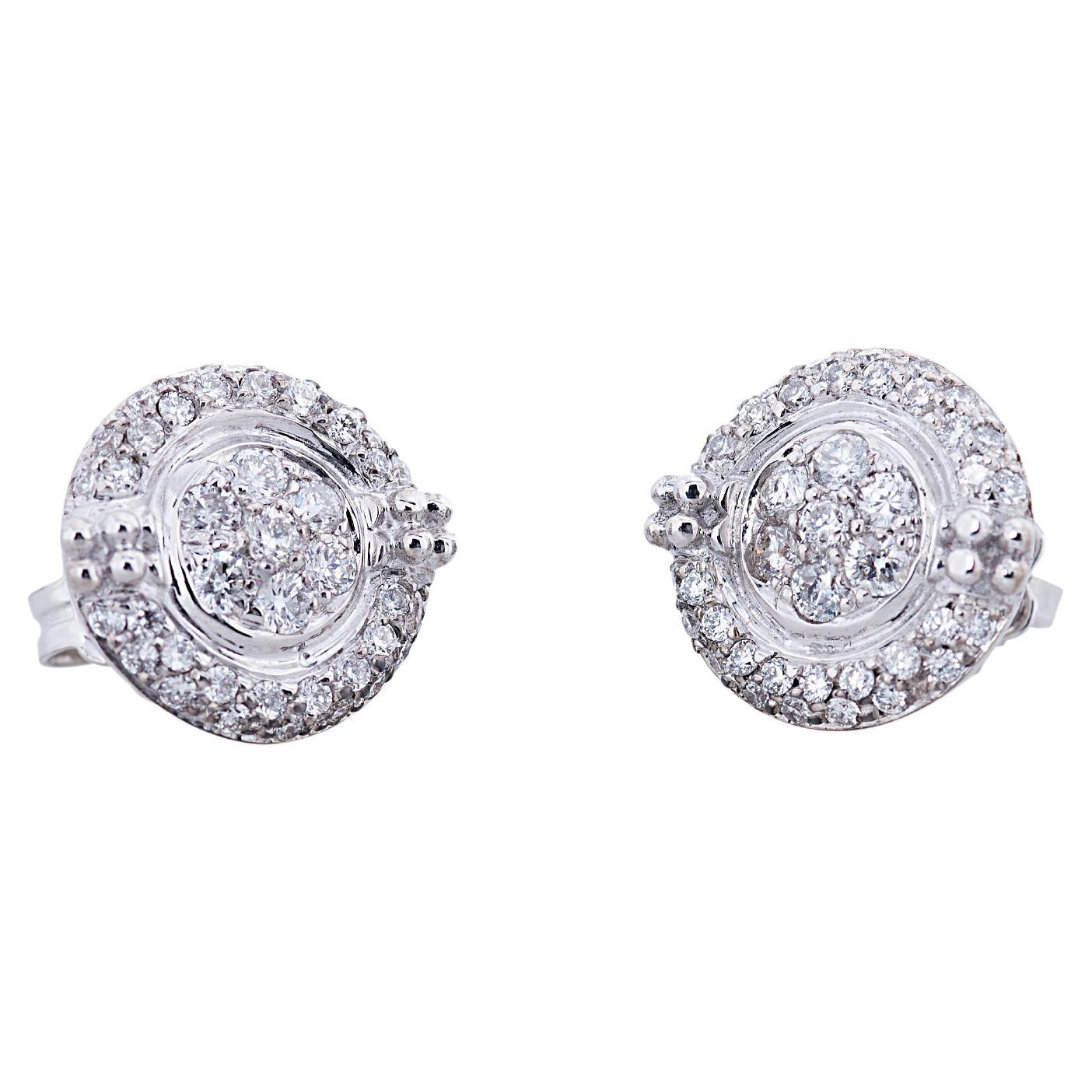 Platinum 0.60 Karats Brilliant Cut White Diamonds Elegant Stud Design Earrings For Sale