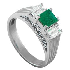 Platinum 0.60ct Diamond and Emerald Ring #5274