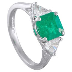 Bague en platine avec diamant et émeraude de 0,60ct MF15-051526