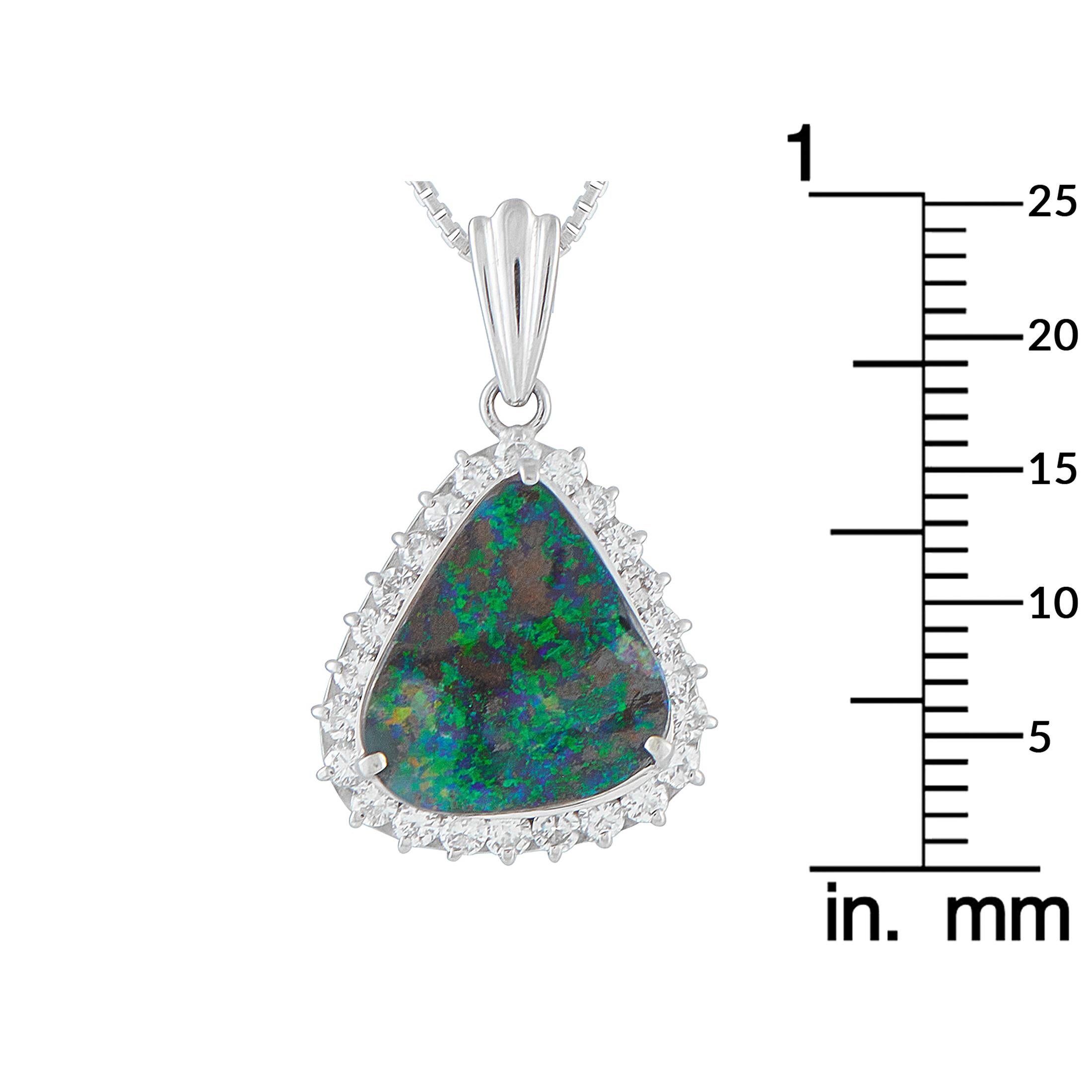 Platinum 0.60ct Diamond and Opal Necklace MF05-110425 In Excellent Condition For Sale In Southampton, PA