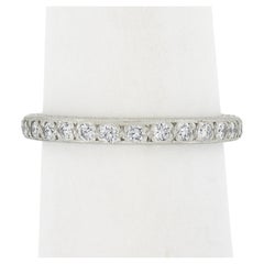 Platin 0,60 Karat Milgrain Pave Diamant gravierte Seiten Eternity Stack Band Ring