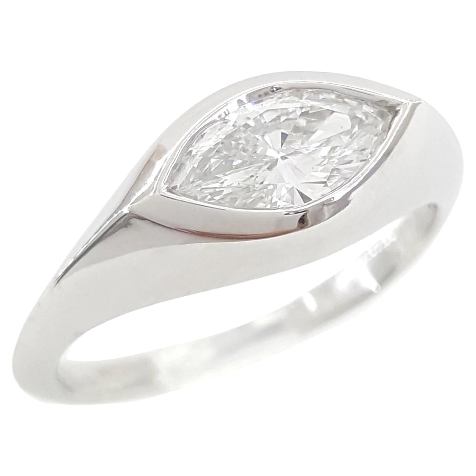 Platinum 0.63 Carat Marquise Diamond Bezel Set Engagement Ring – D Color VS2
