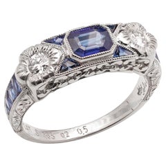 Platinum 0.63 carats of Emerald - cut Blue Sapphire ring