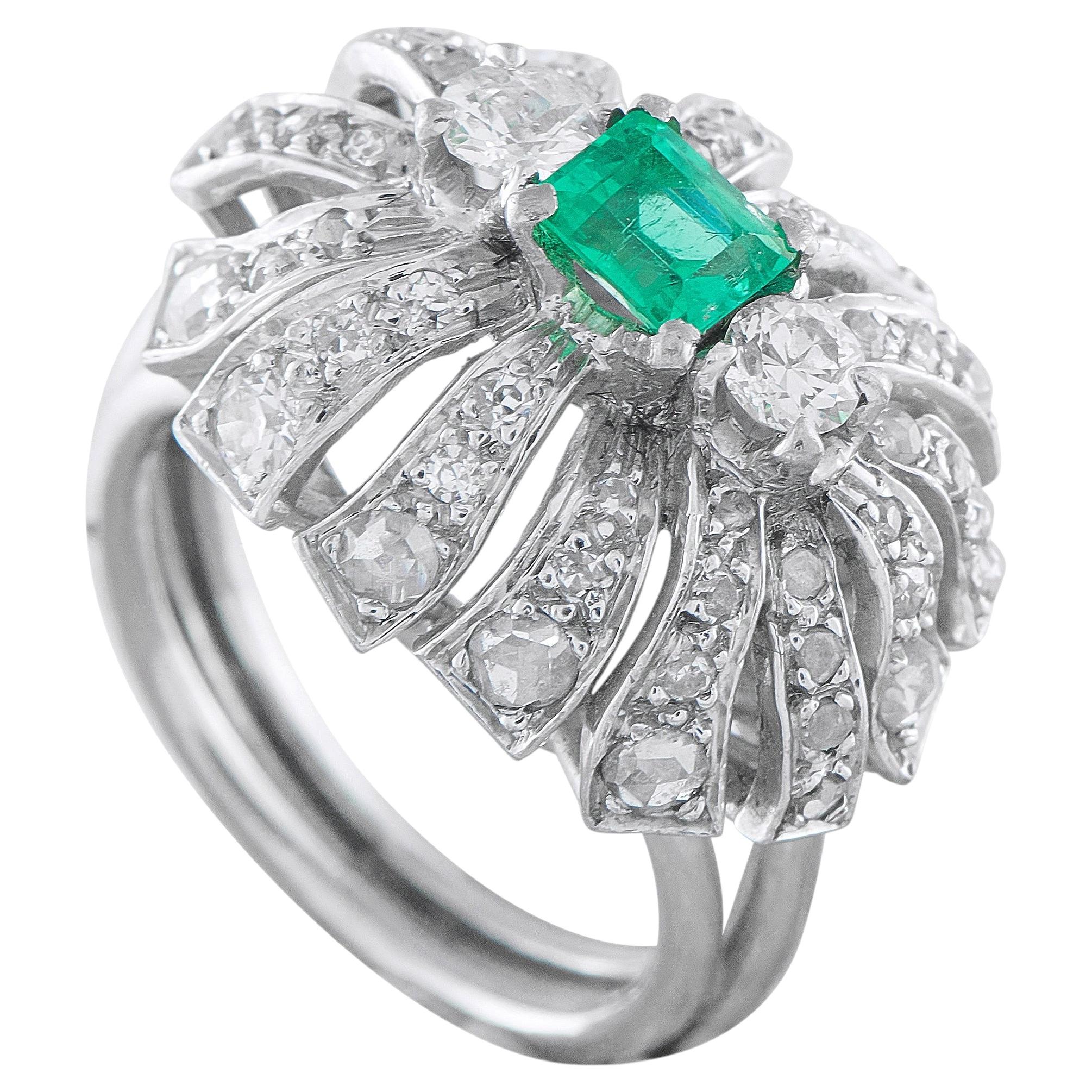 Platinum 0.65ct Diamond and Emerald Ring MF17-030206