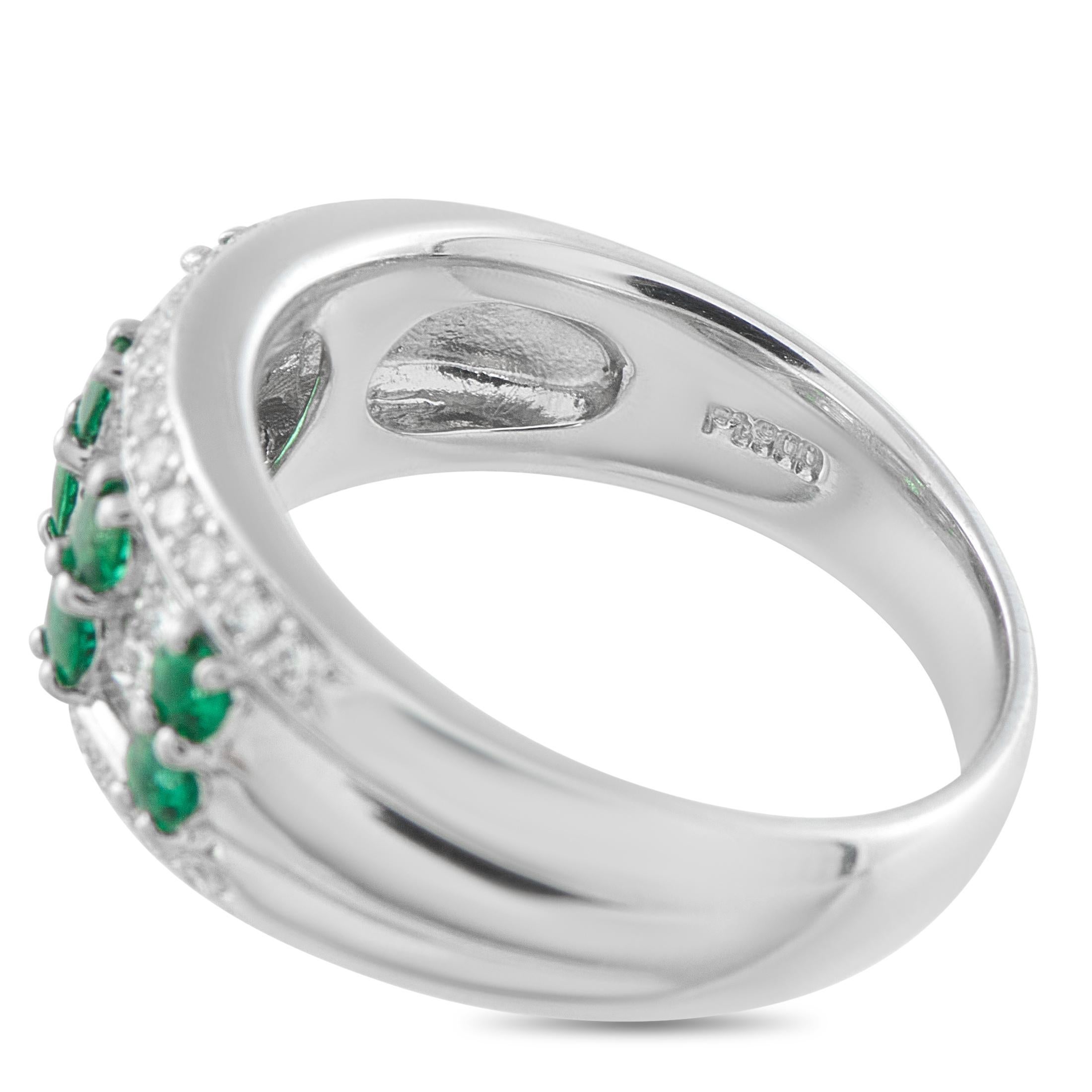 Platinum 0.66ct Diamond and Emerald Ring MF19-110525 en Excelente estado para la venta en Southampton, PA