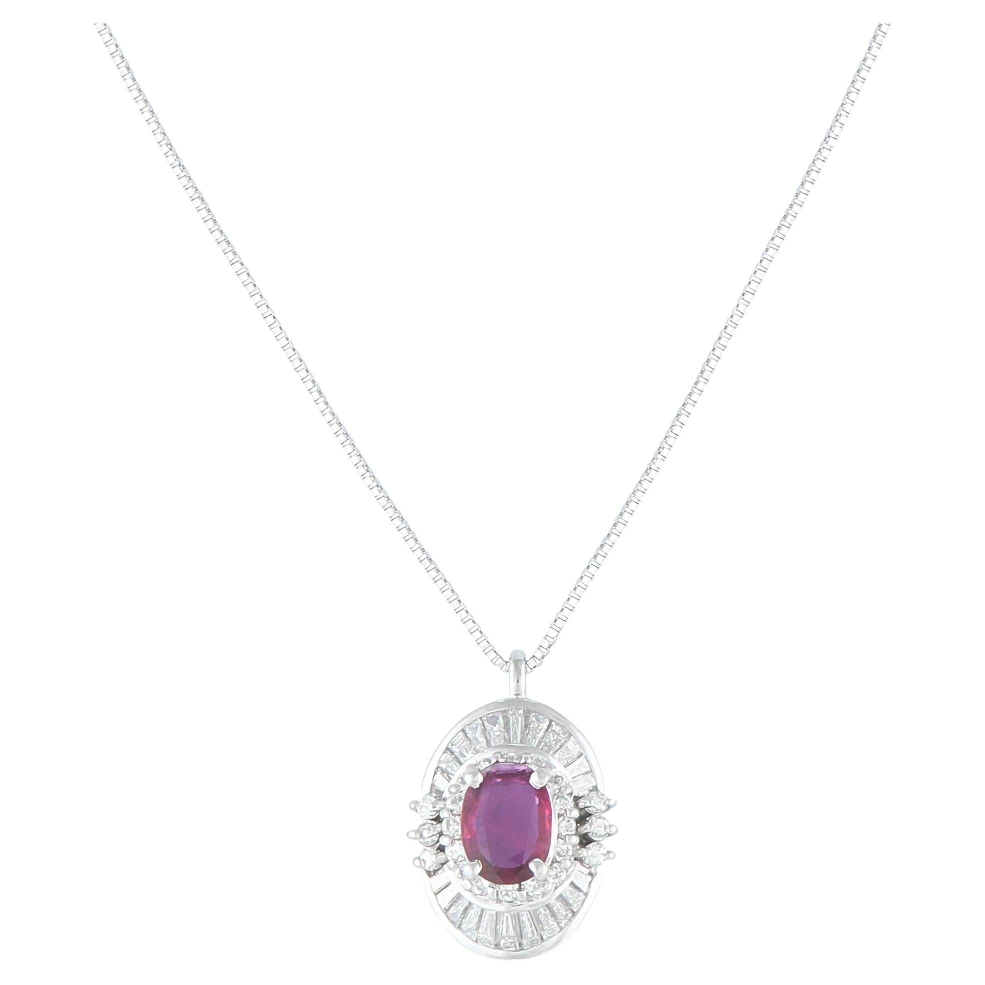 Platinum 0.66ct Diamond and Ruby Pendant Necklace