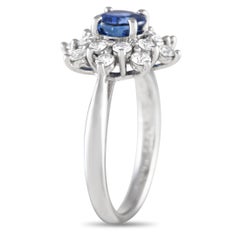 Platinum 0.67ct Diamond and Blue Sapphire Starburst Ring