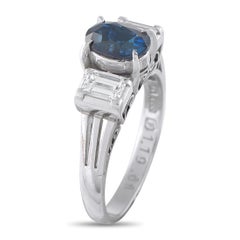 Platinum 0.68ct Diamond and Sapphire Three-Stone Ring #5270