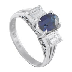 Platinum 0.68ct Diamond and Sapphire Three-Stone Ring #5270